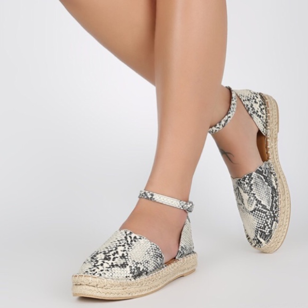 Snake print Espadrille Jute Mary Jane Flat Sandals - Picture 3 of 6